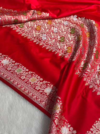 Red Shades Banarasi Minakari Boota Skirt Pattern Floral Mashru Silk Saree MSM-116