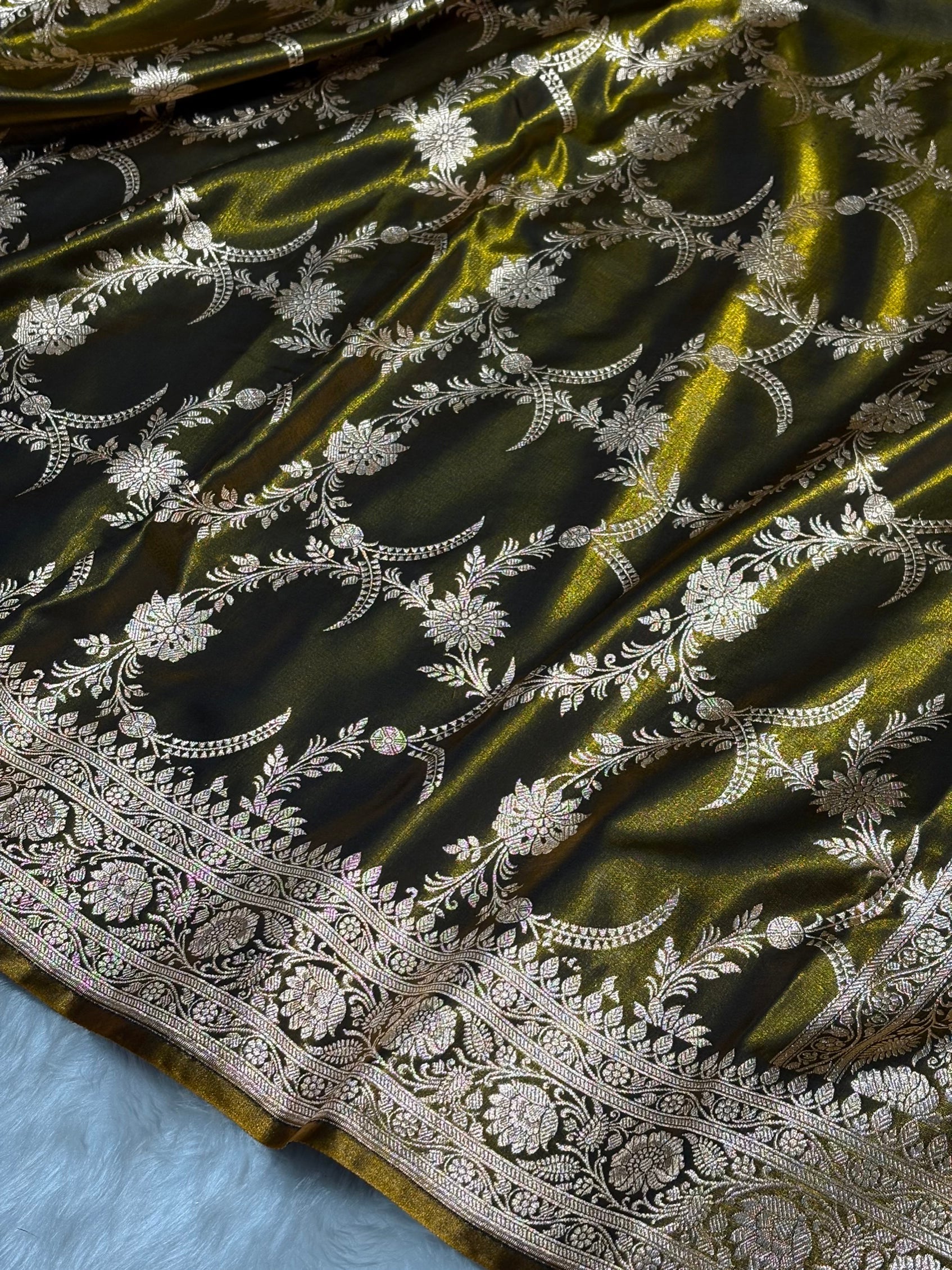 Satin Silk Banarasi Jaal In Mehendi Green Shades SS18