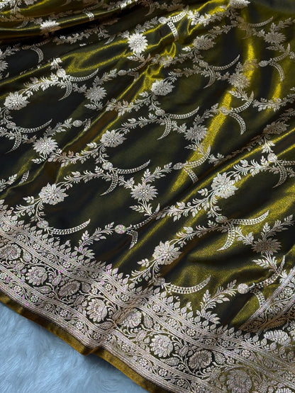 Satin Silk Banarasi Jaal In Mehendi Green Shades SS18