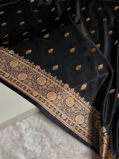 Banarasi Satin Katan Saree in Black Shades SK82