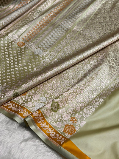 Pista Shades Floral Minakari Skirt Border Mashru Silk Saree MSM-83