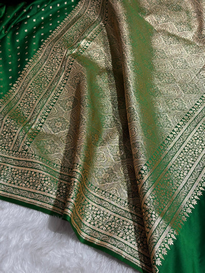 Banarasi Satin Katan Saree in Cross Bottle Green Shades SK88