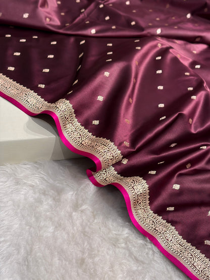 Premium Banarasi Satin Katan Saree in Garnet Shades SK90