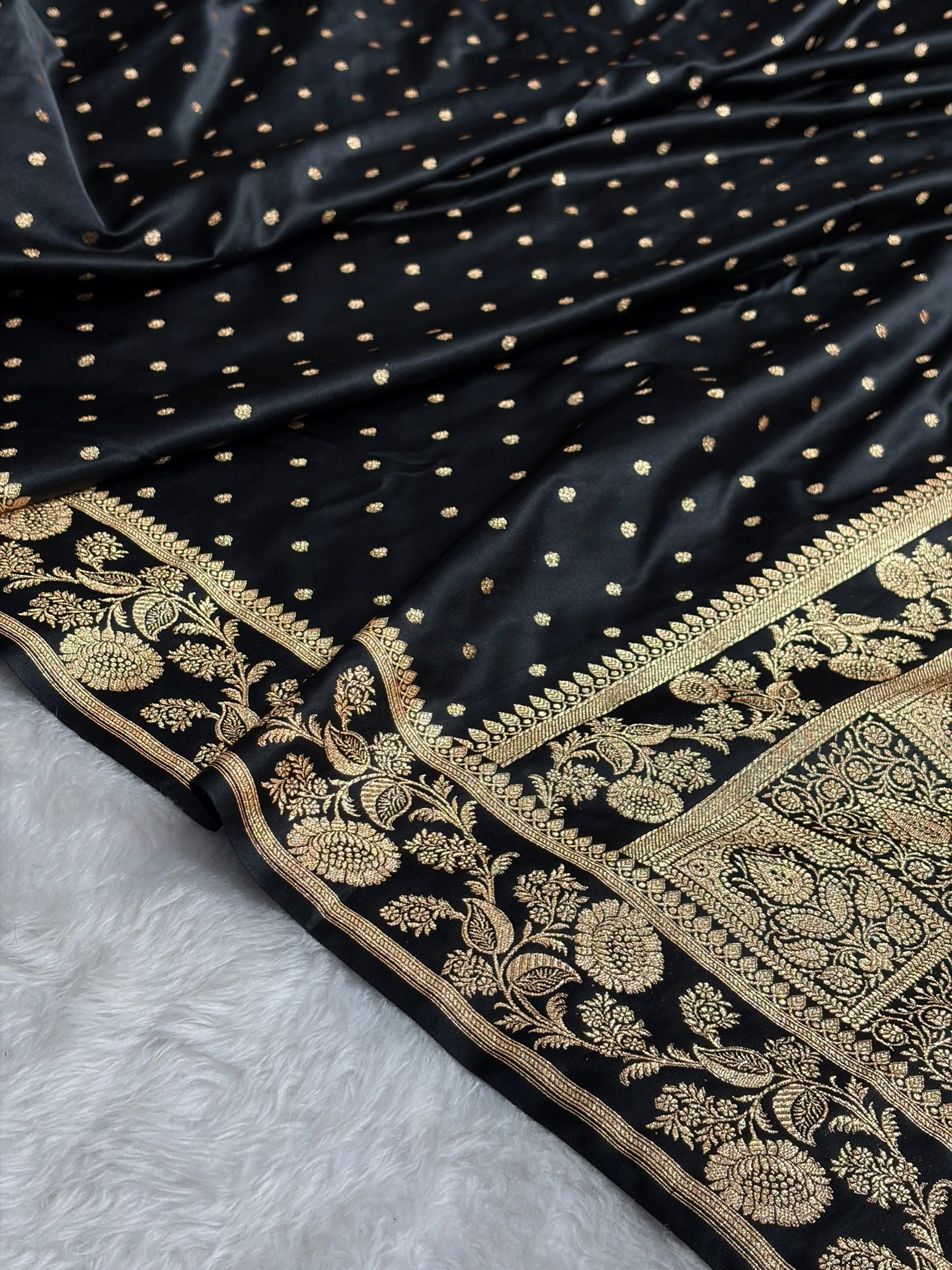 Banarasi Satin Katan Saree With Boota in Black Shades SK107