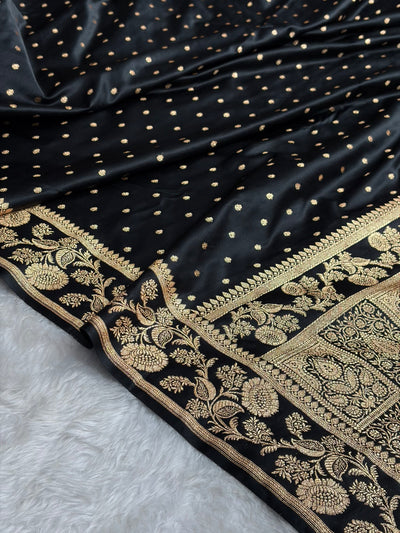 Banarasi Satin Katan Saree With Boota in Black Shades SK107