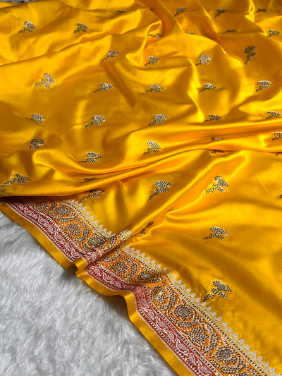 Yellow Shades With Banarasi Swarovski Stone Work Boota Mashru Silk Saree BMCS51