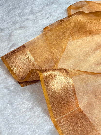 Mustard Gold Bananasi Floral Shades Pure Tissue Silk Saree PT-37