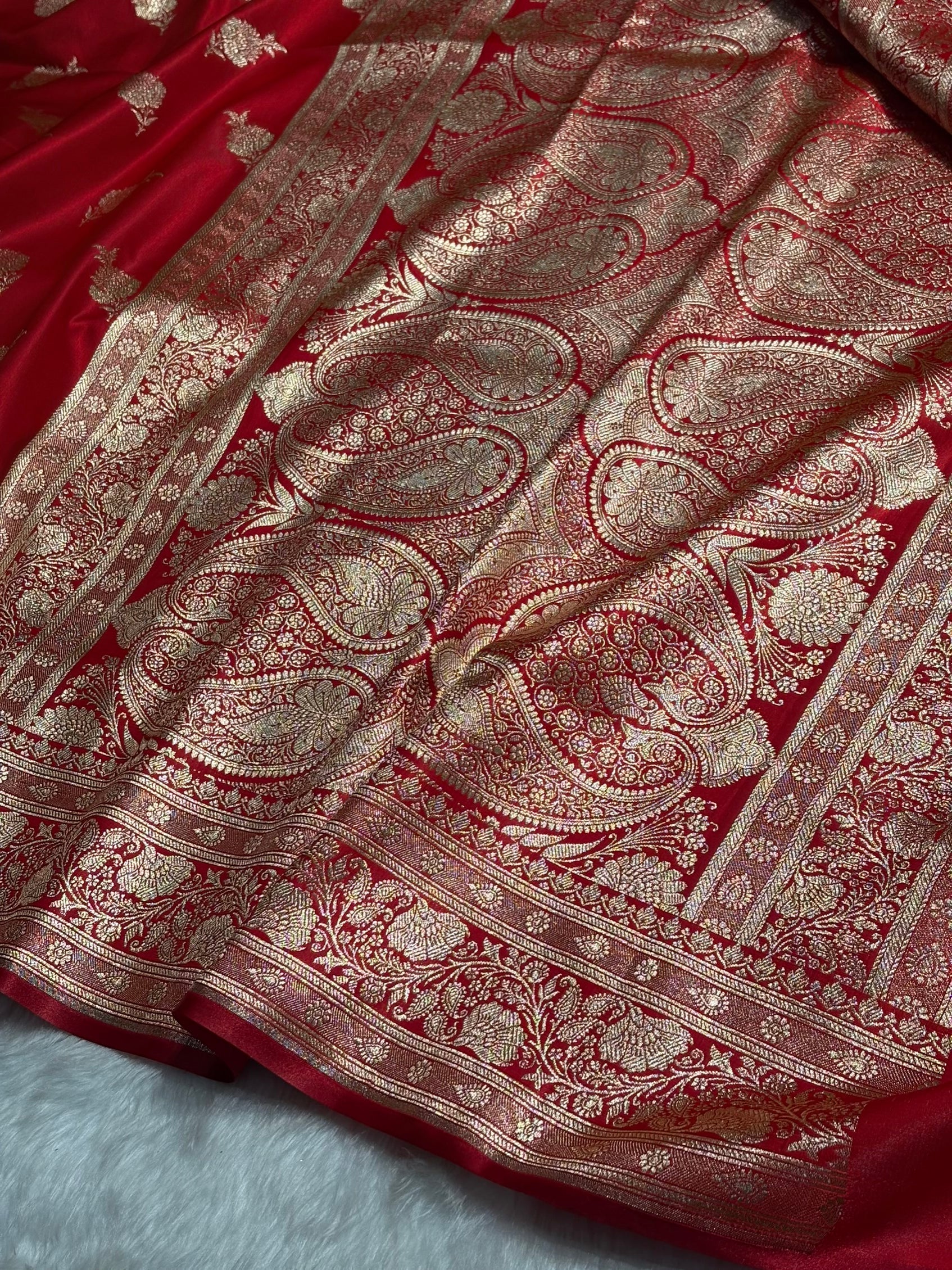 Satin Silk Saree Floral Boota in Red Shades SS26