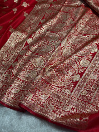 Satin Silk Saree Floral Boota in Red Shades SS26