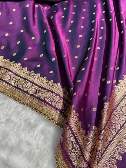 Wine Booti Pattern With Gotta Patti Satin Katan Silk Saree SKGP51