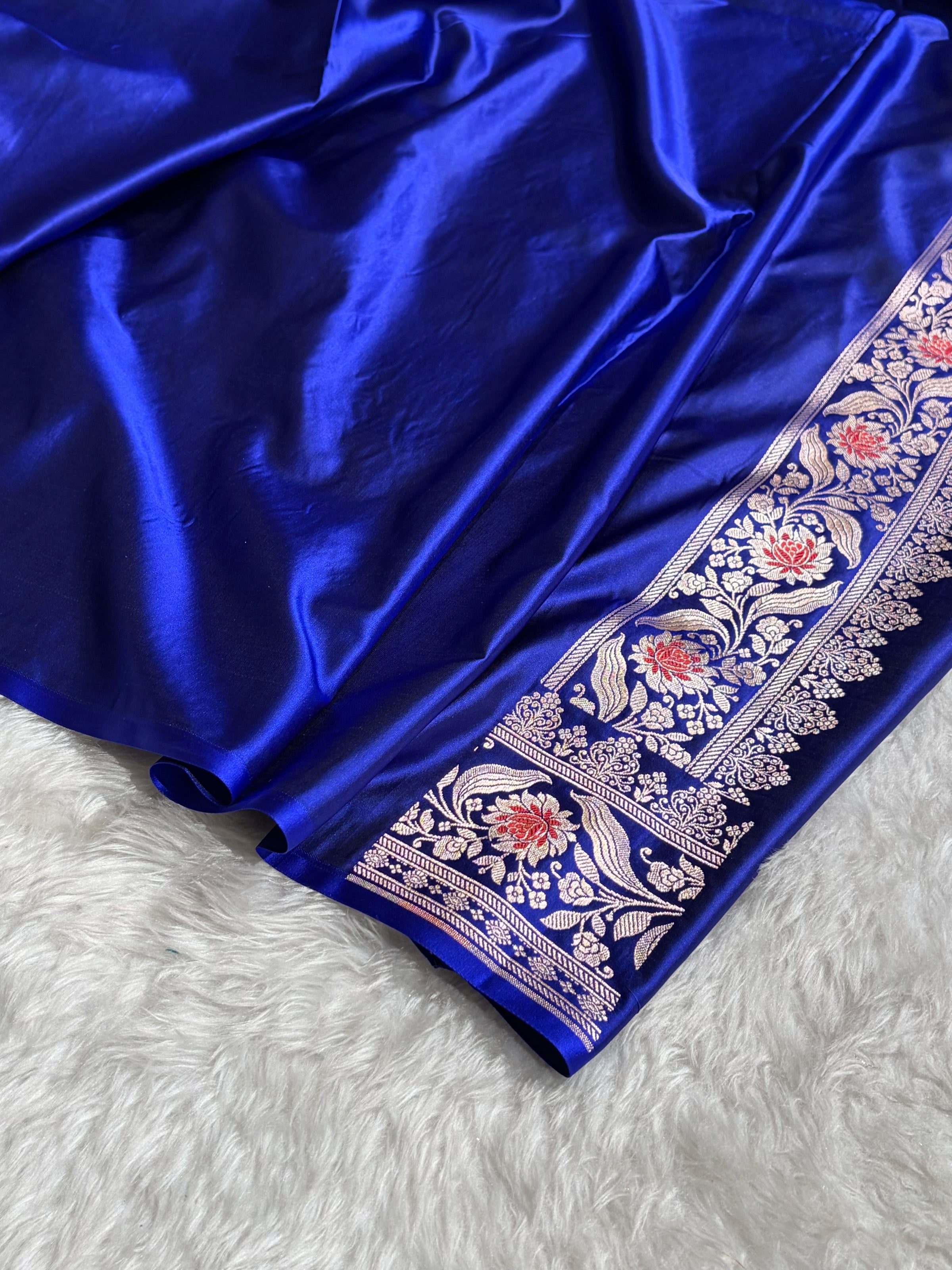Royal Blue Shades Banarasi Boota Pattern Minakari Floral Mashru Silk Saree MSM-121