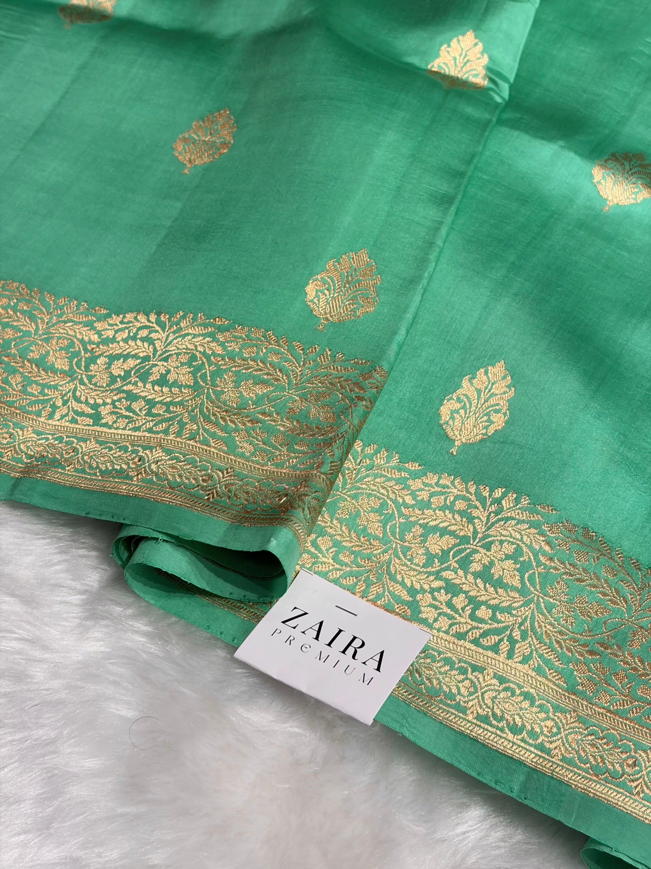 Ombré Sea Green With Pista Shades Meena Boota Handwoven Raw Mango Silk RM-31