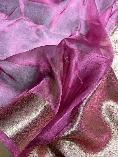 Banarasi Baby Pink Shades Pure Tissue Silk Saree PT-60