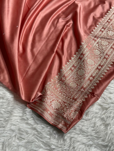 Banarasi Peach Shades Minakari Booti Mashru Silk Saree MCS72