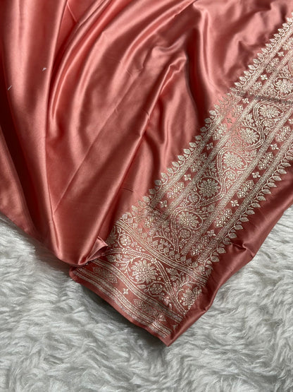 Banarasi Peach Shades Minakari Booti Mashru Silk Saree MCS72