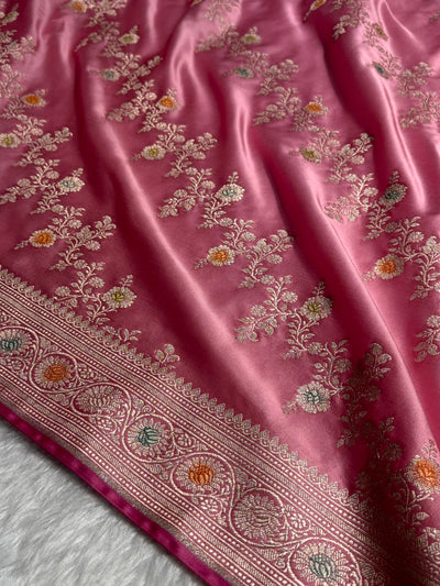 Blush Pink Minakari Banarasi Cross Mashru Silk Saree MCS01