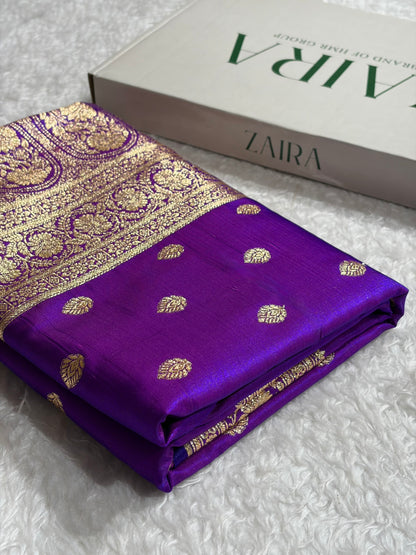 Purple Shades Boota Pattern Banarasi Satin Silk Saree SS45