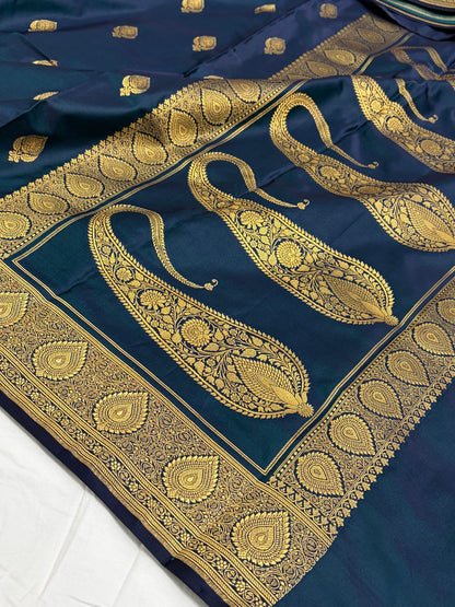 Navy Blue Shade With Booti Pattern Mashru Silk Saree
