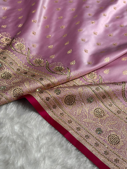 Banarasi Katan Silk Saree In light Lavender Shades With Swarovski Work BSK08