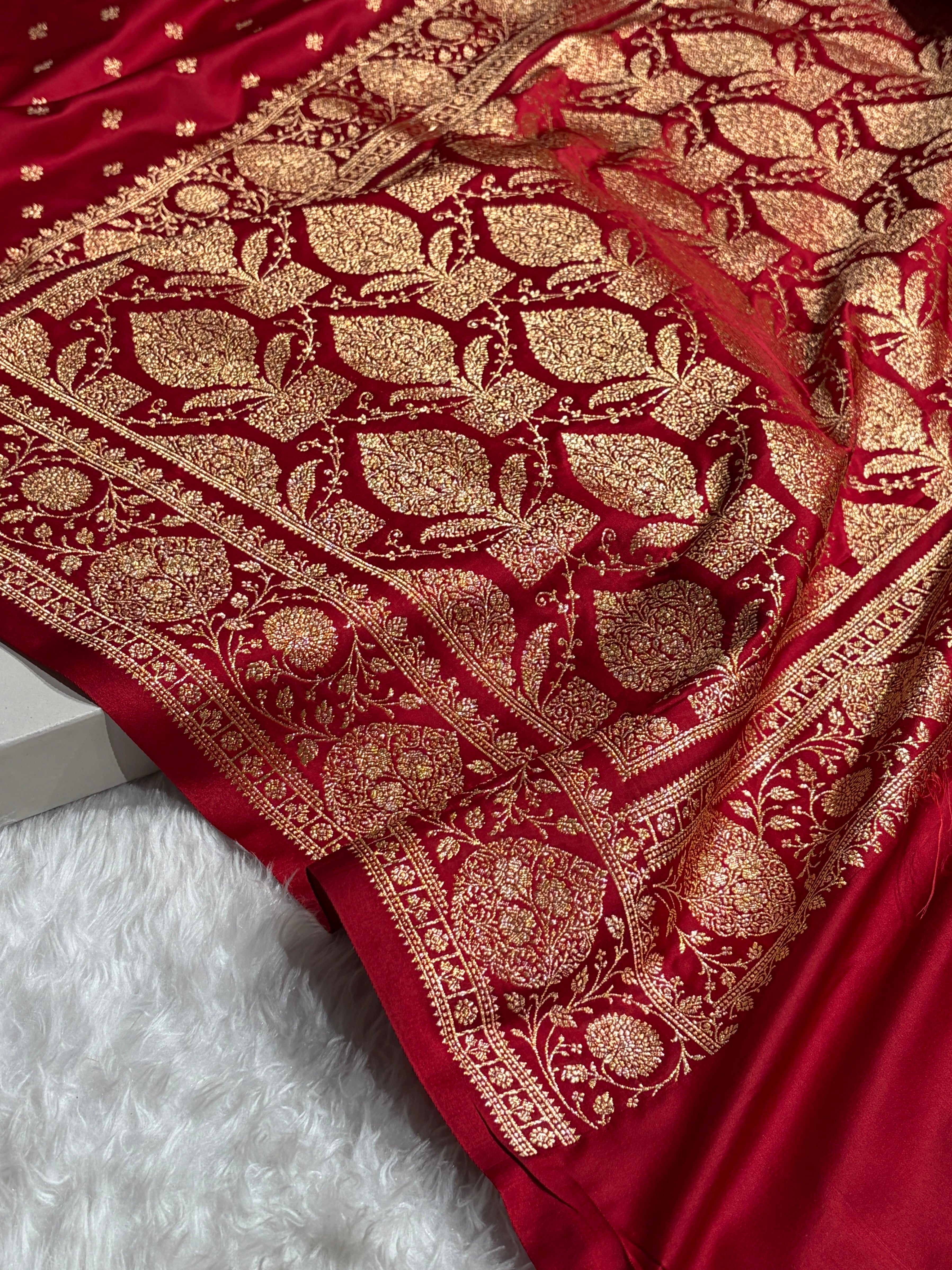 Banarasi Satin Katan Saree With Boota in Dark Red Shades SK117