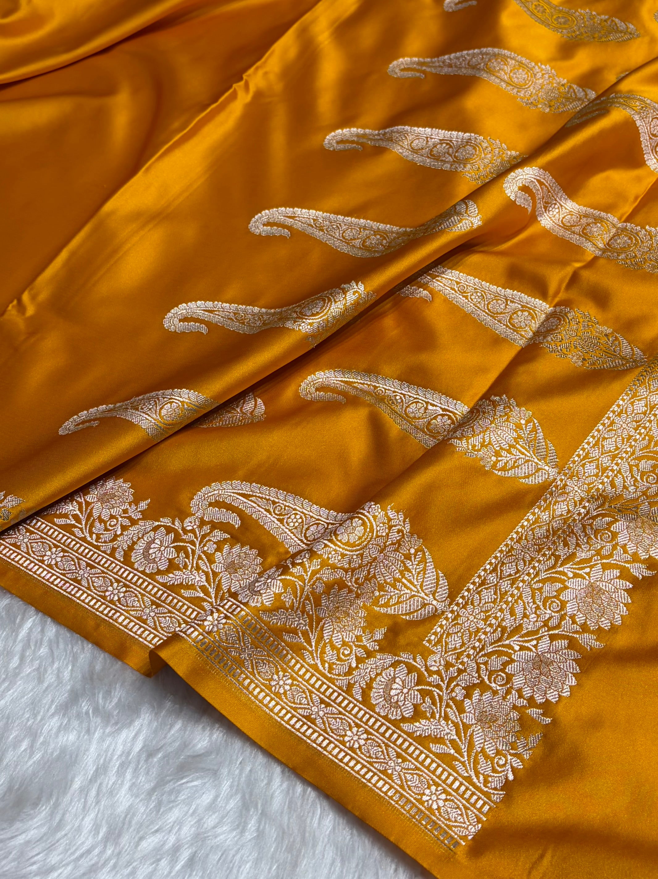 Mustard Boota With Floral Border Mashru Silk Saree MSM-94