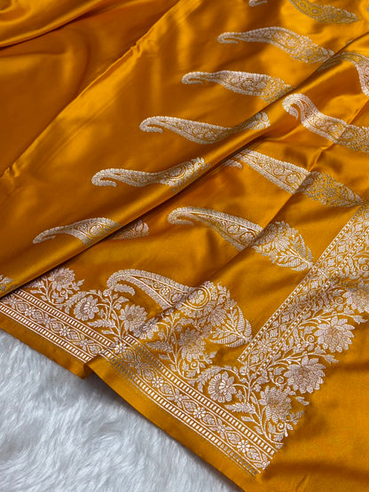 Mustard Boota With Floral Border Mashru Silk Saree MSM-94