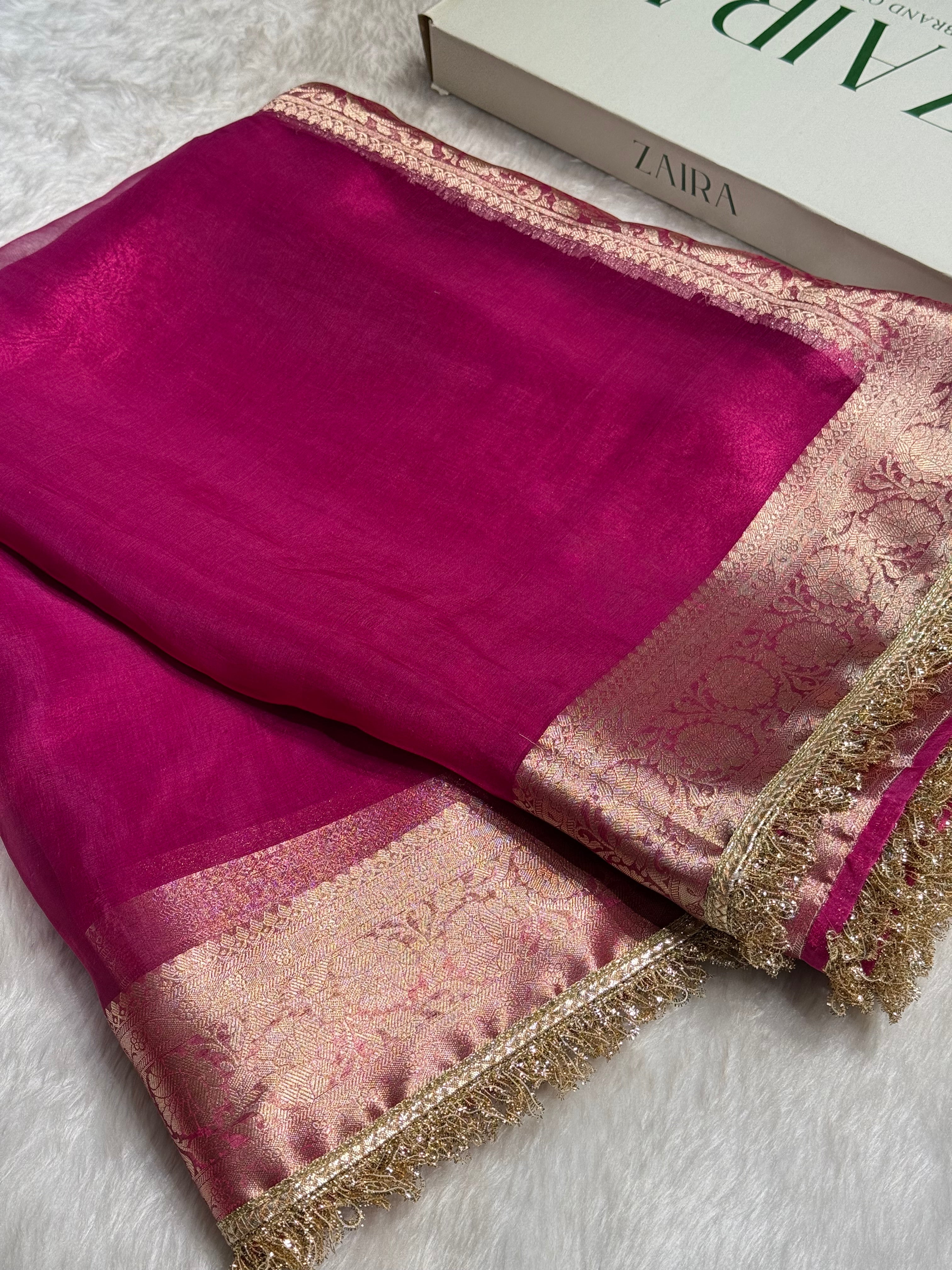 Ruby Pink shade Pure Tissue Silk Saree with Gota Patti PTGP-17
