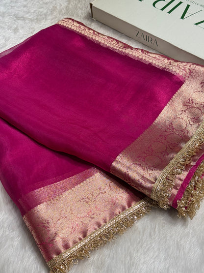 Ruby Pink shade Pure Tissue Silk Saree with Gota Patti PTGP-17