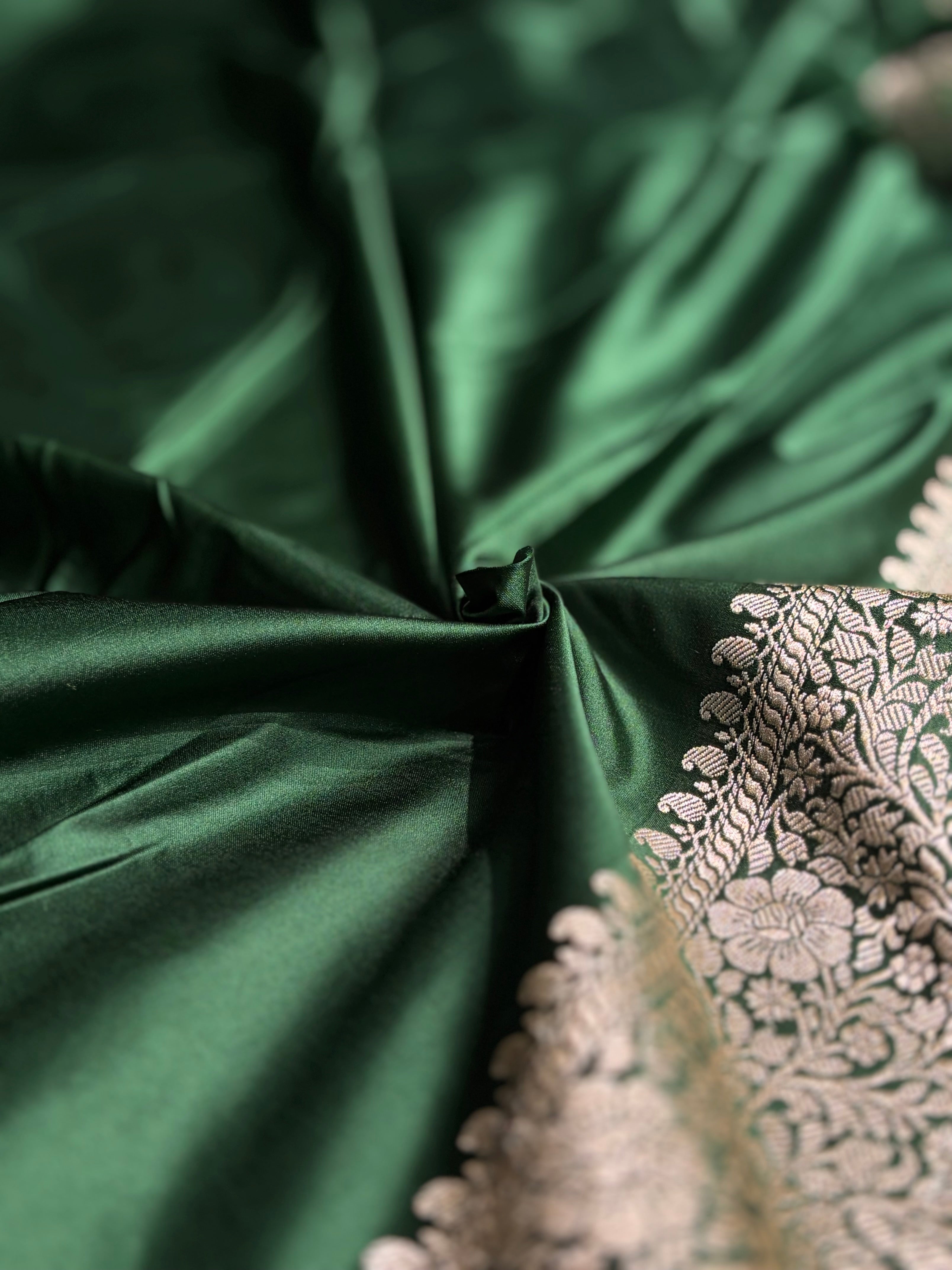 Bottle Green Tree Boota Minakari Mashru Silk Saree MS19