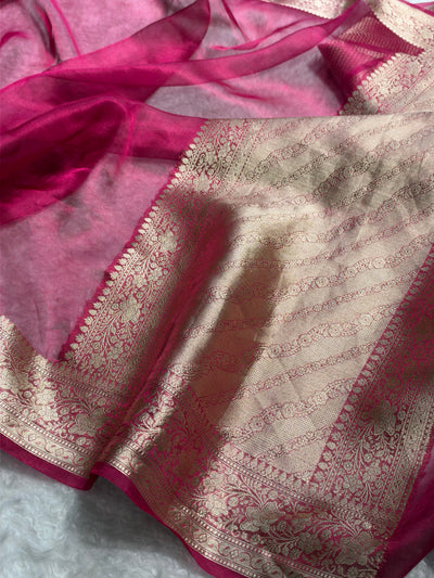Banarasi Pink Shades Pure Tissue Silk Saree PT-61