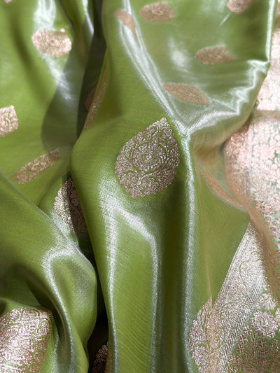 Ultra Light Weight Satin Silk Boota in Mehndi Green Shades SS05