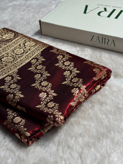 Maroon Shades Banarasi Satin Silk Saree SS32