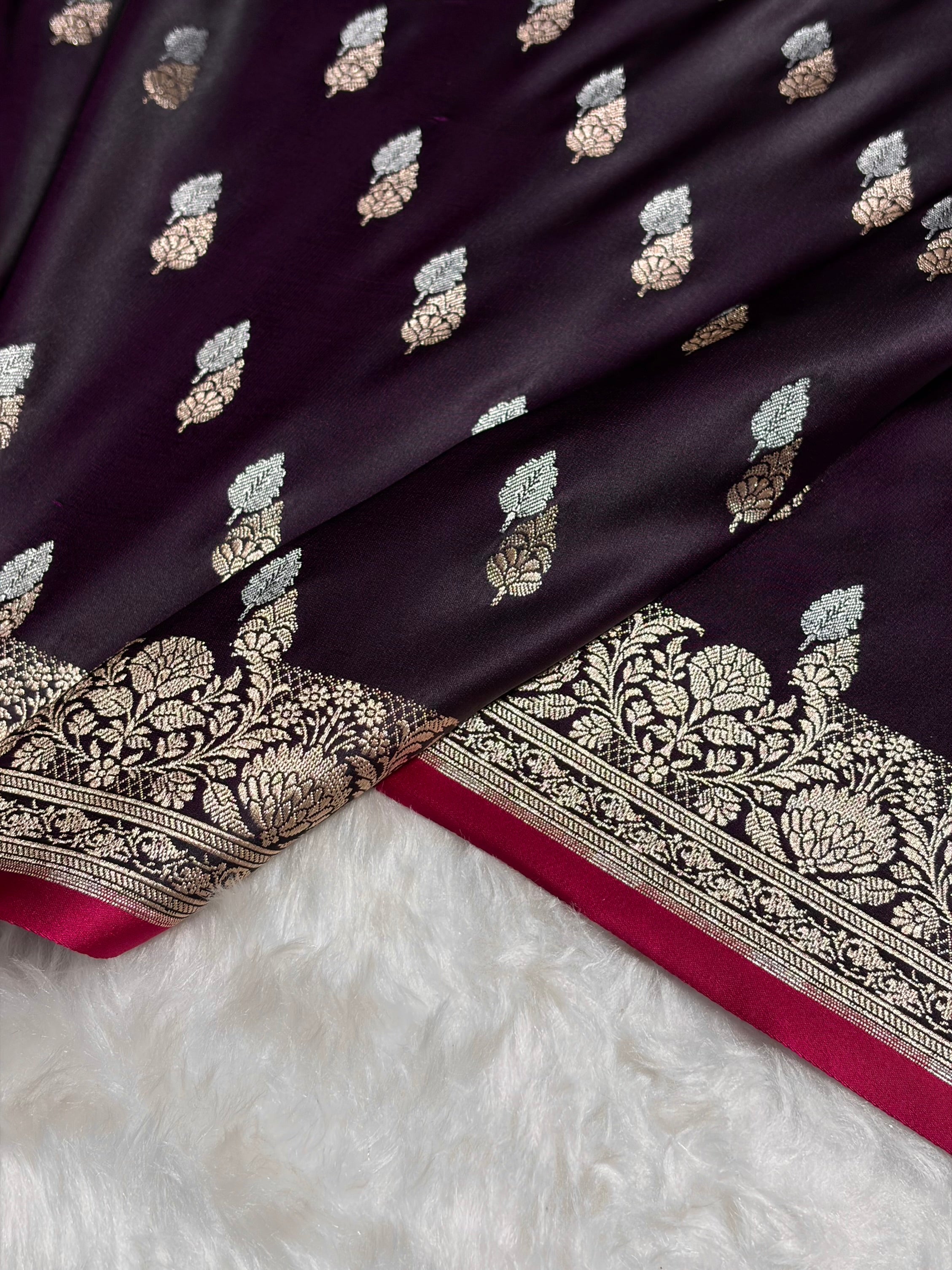 Wine Shades Floral Booti Mashru Silk Saree MSM-69