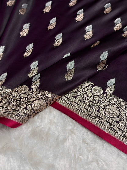 Wine Shades Floral Booti Mashru Silk Saree MSM-69