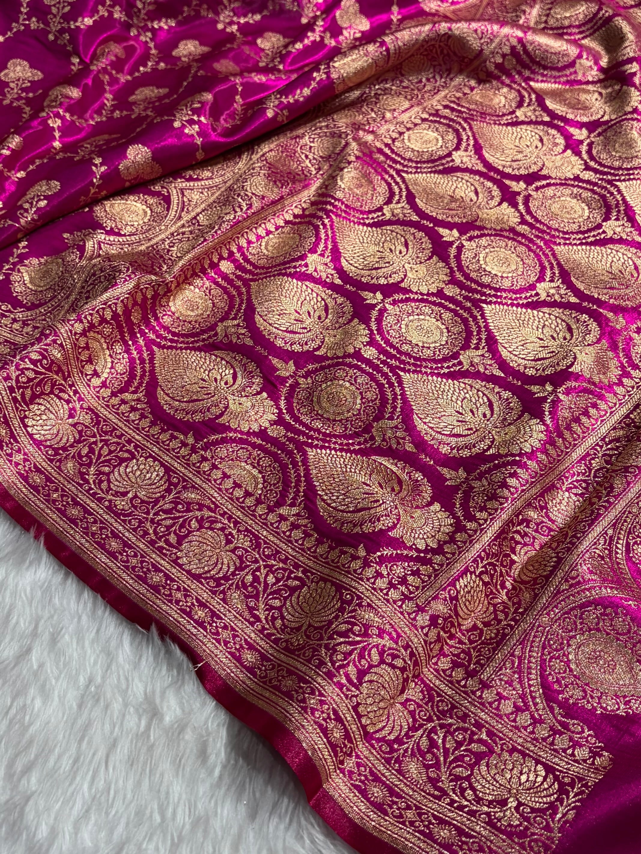 Banarasi Satin Silk Saree Jaal in Magenta Shades SS23