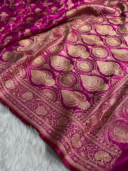 Banarasi Satin Silk Saree Jaal in Magenta Shades SS23