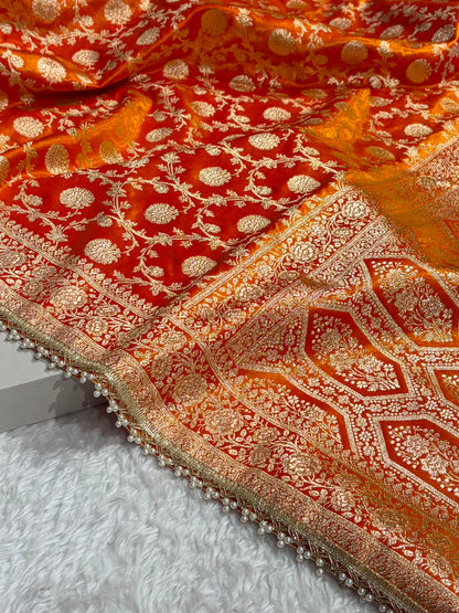 Banarasi Fire Gold Satin Silk Saree with Gota Patti SSGP15