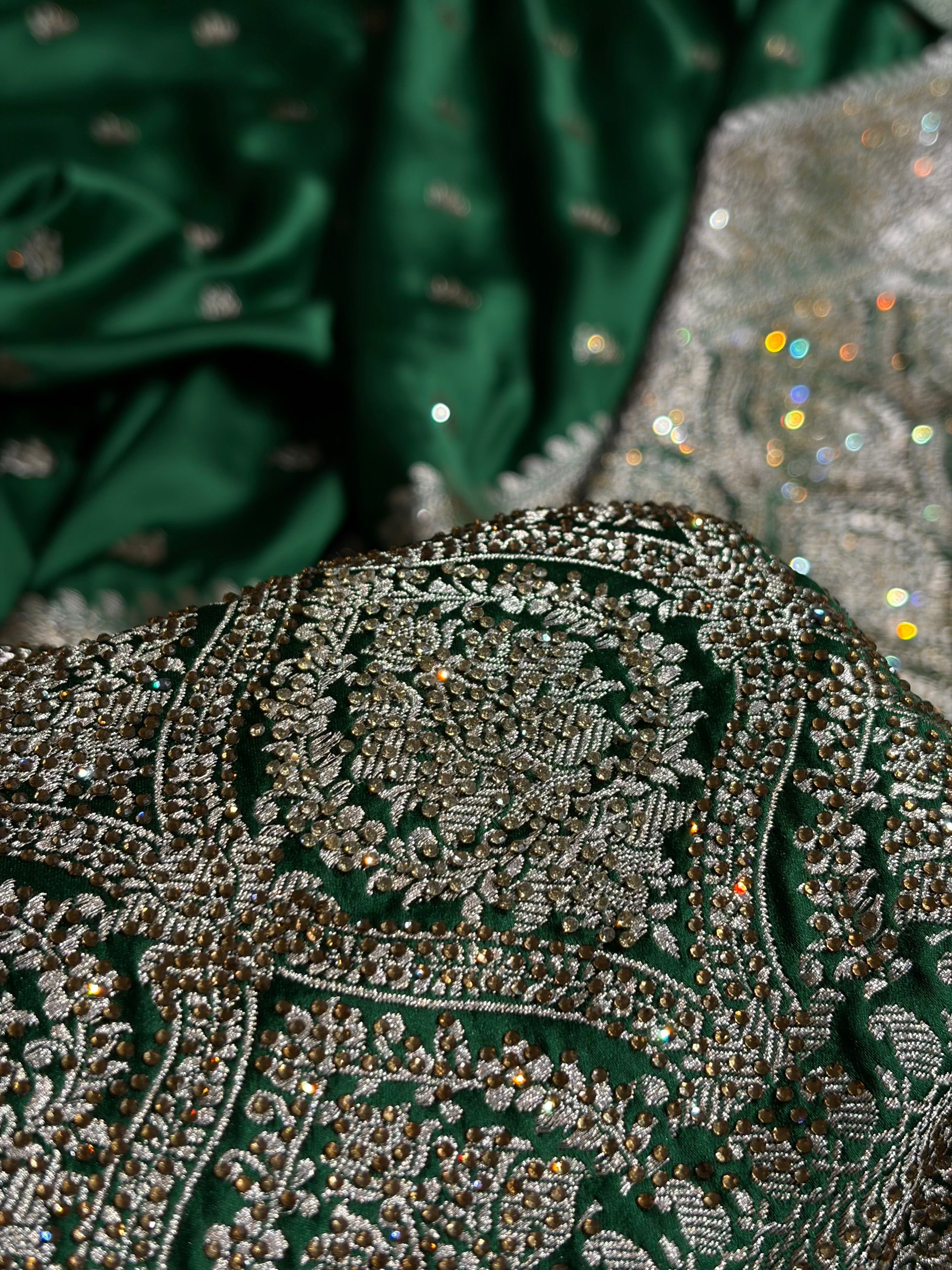 Bottle Green With Swarovski Work Booti Mashru Silk Saree BMS40