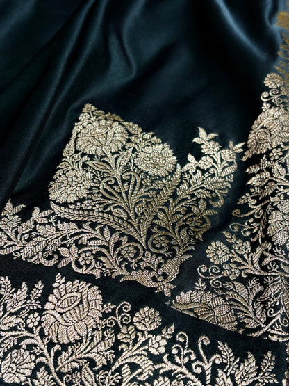Dark Bottle Green Shades Floral Border Mashru Silk Saree MSM-59