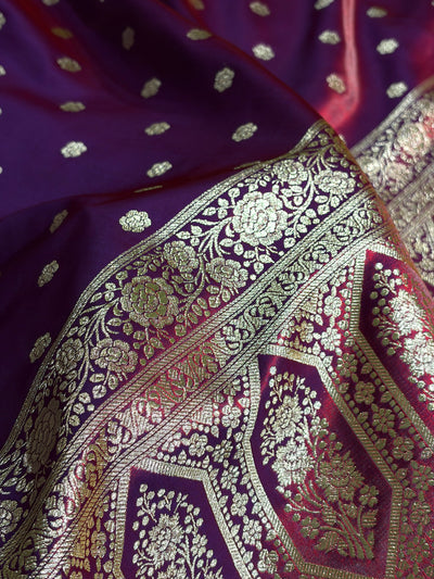 Banarasi Magentic Red Shades Booti Pattern Banarasi Satin Silk Saree SS63