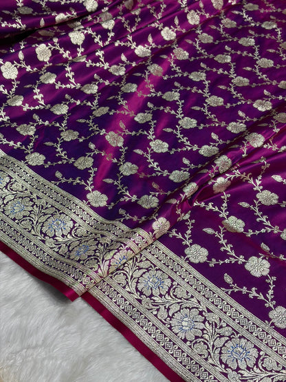 Cross Purple Jaal katan Silk Saree SK18