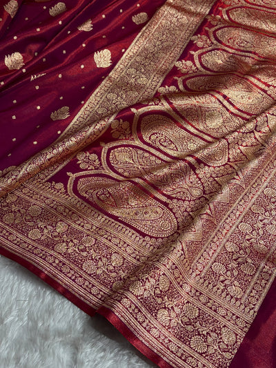 Banarasi Magentic Red Shades Booti Pattern Banarasi Satin Silk Saree SS59
