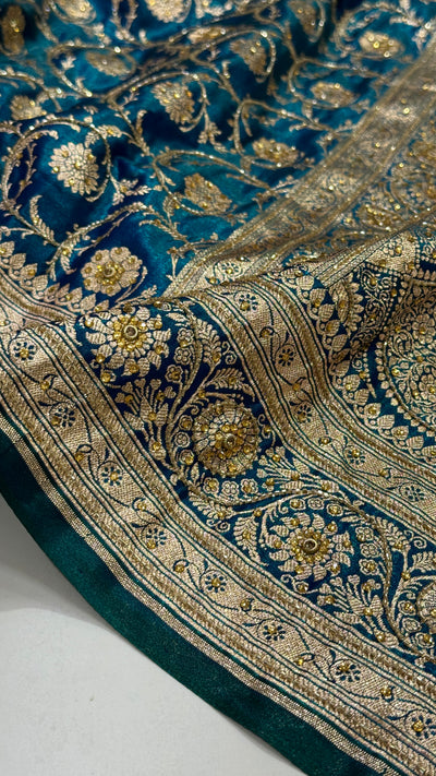 Peacock green Satin Jaal with Ari and Stone BSS13