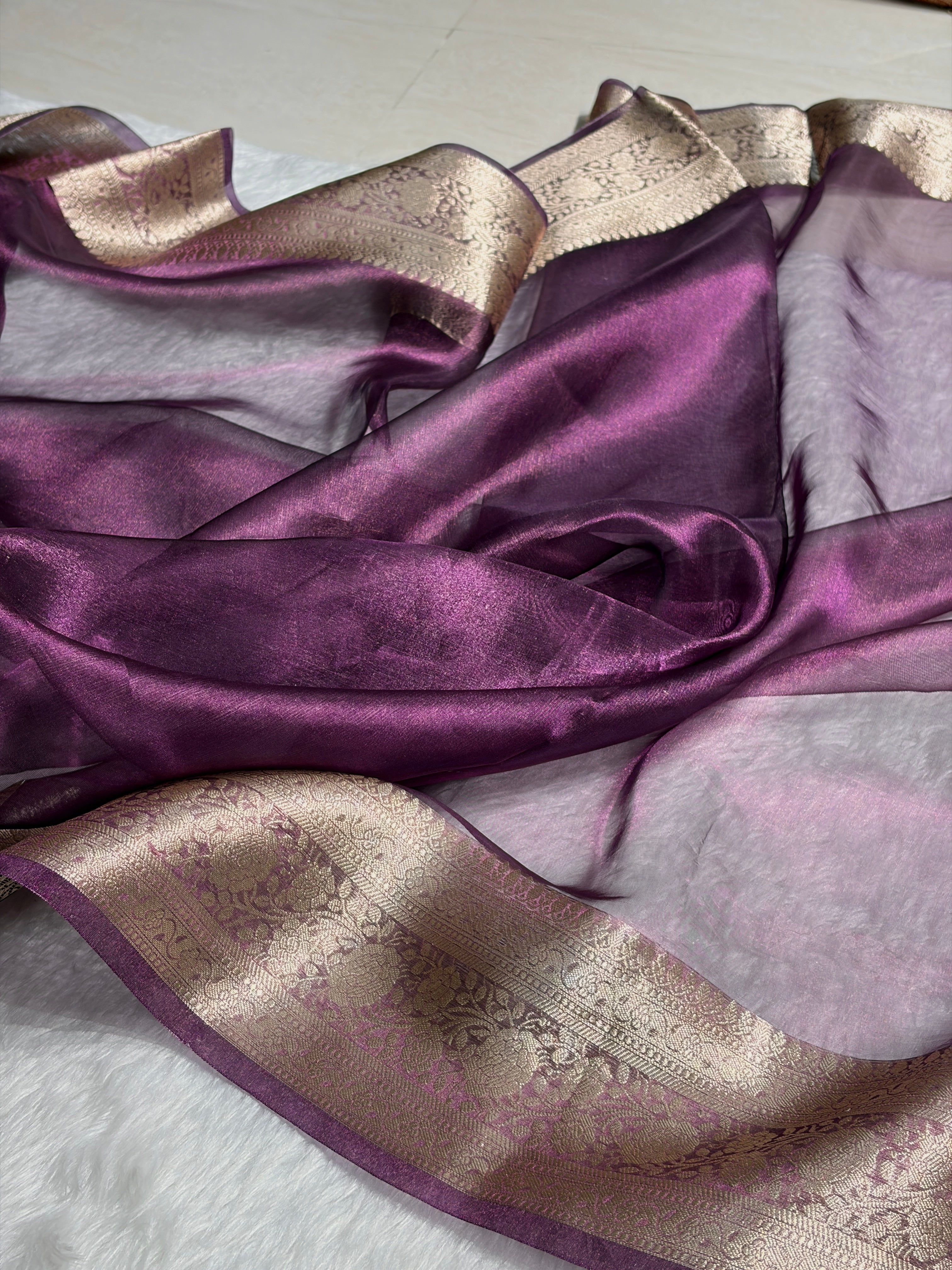 Wine Shades Pure Tissue Silk Saree with Brocade Blouse PT-08