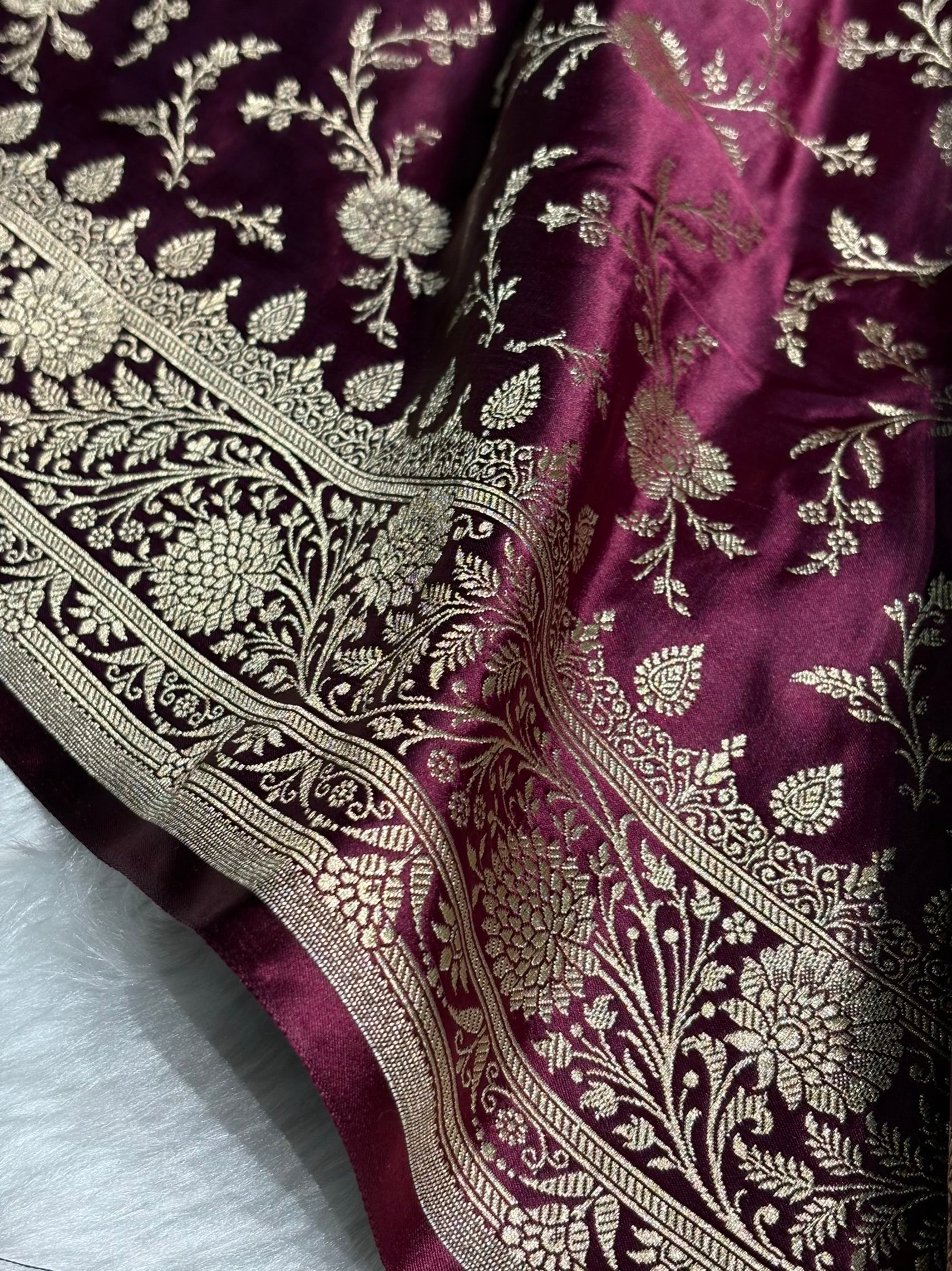 Wine Shades Banarasi Jaal Katan Silk Saree