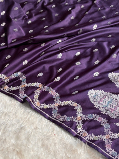 Purple Shades Banarasi Minakari Scallop Floral Booti Mashru Silk Saree MS46