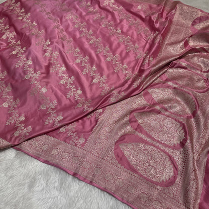 Banarasi Pattern Dusty Baby Pink Mashru Silk Saree