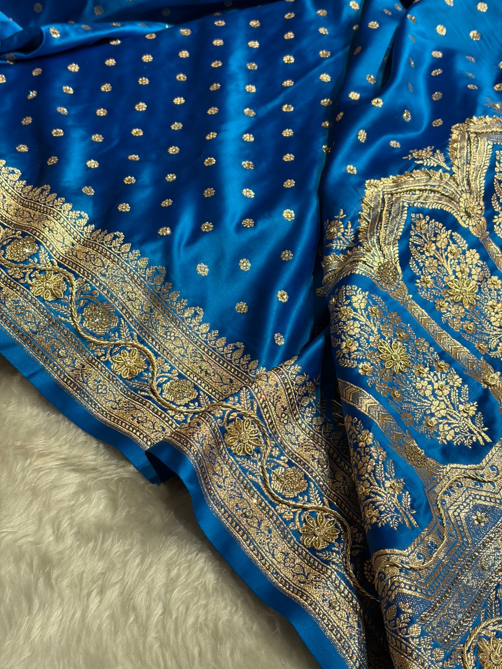 Banarasi Blue Katan Silk Saree With Ari Zardozi and Swarovski stone work BSK01