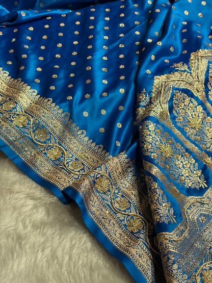 Banarasi Blue Katan Silk Saree With Ari Zardozi and Swarovski stone work BSK01