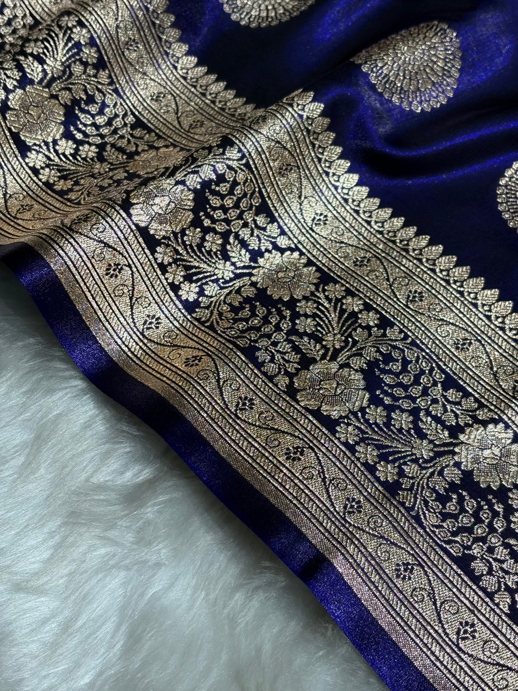 Royal Blue Shades Banarasi Satin Silk Saree SS33